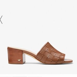 Micheal Kors Ingrid Leather Woven Mules-Size 8